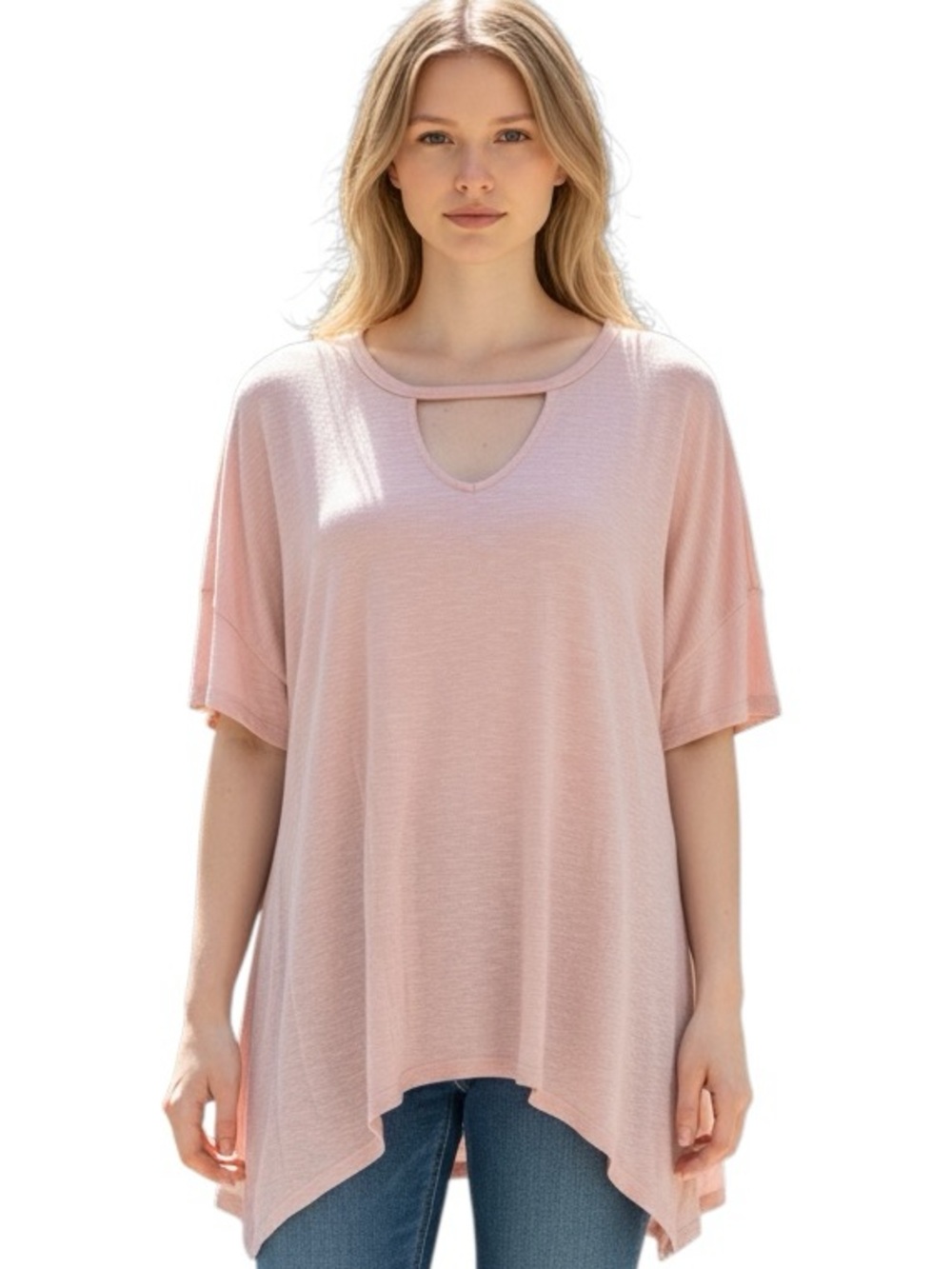 JUICY COUTURE: Light Pink Women’s Keyhole Flowy Short Sleeve Shirt -Size XL